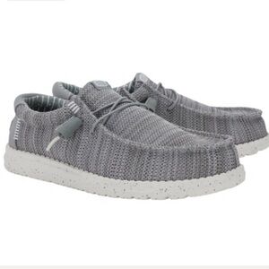 Hey Dude Men’s Wally Linen Granite Gray Loafers Slip-Ons Stretch Comfort Shoes 9